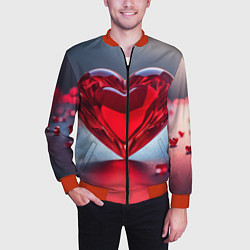 Бомбер мужской Хрустальное красное сердце на сером фоне с боке, цвет: 3D-красный — фото 2