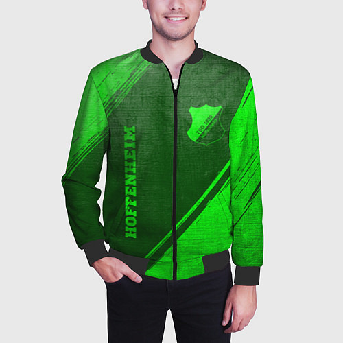 Мужской бомбер Hoffenheim - green gradient вертикально / 3D-Черный – фото 3