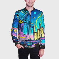 Бомбер мужской Космический город, цвет: 3D-черный — фото 2