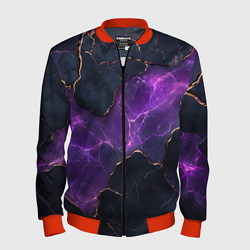 Мужской бомбер Фиолетовый разлом с молниями / 3D-Красный – фото 1