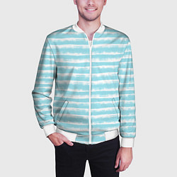 Бомбер мужской Бело-голубой полосатый паттерн, цвет: 3D-белый — фото 2