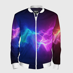 Бомбер мужской Звуковая волна неоновый узор, цвет: 3D-белый