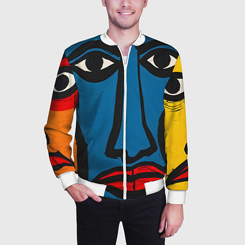 Мужской бомбер Арт с лицами / 3D-Белый – фото 3