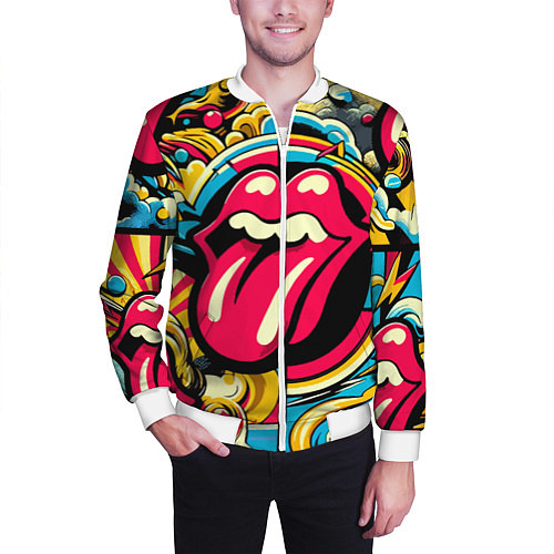 Мужской бомбер Rolling Stones logo - pop art pattern / 3D-Белый – фото 3