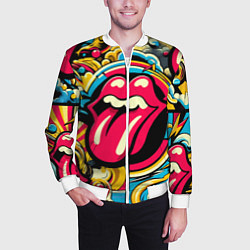 Бомбер мужской Rolling Stones logo - pop art pattern, цвет: 3D-белый — фото 2