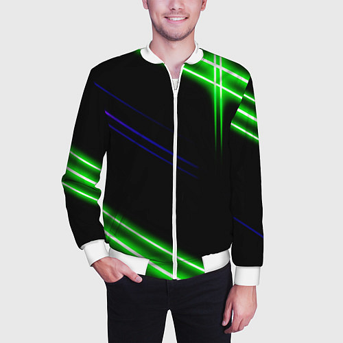 Мужской бомбер Green pink purple line / 3D-Белый – фото 3