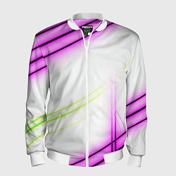 Бомбер мужской Green white pink line, цвет: 3D-белый
