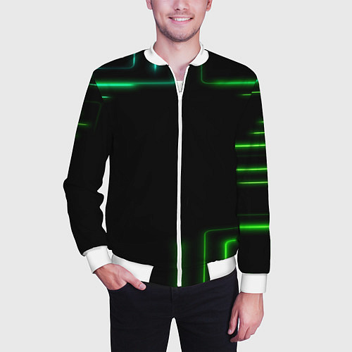 Мужской бомбер Black green color / 3D-Белый – фото 3