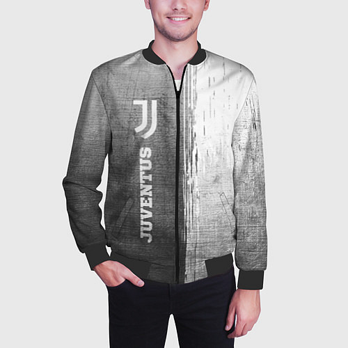 Мужской бомбер Juventus - grey gradient по-вертикали / 3D-Черный – фото 3