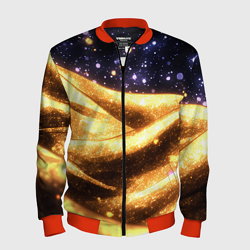 Мужской бомбер Золотая текстура и синее небо / 3D-Красный – фото 1
