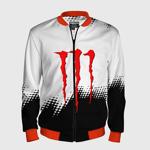 Мужской бомбер Monster energy чёрно белые краски / 3D-Красный – фото 1