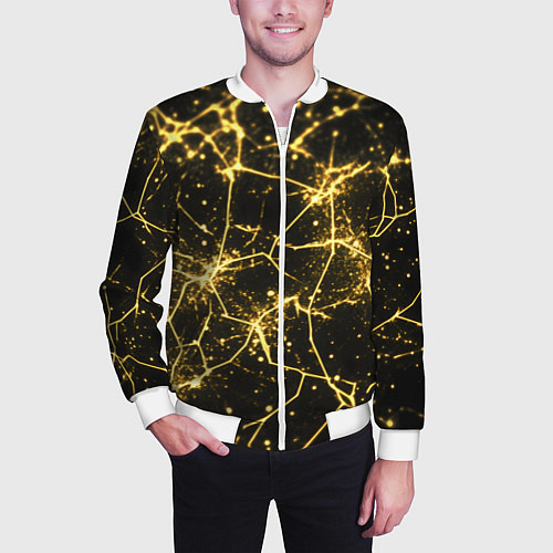 Мужской бомбер Золотистые пути на черном / 3D-Белый – фото 3