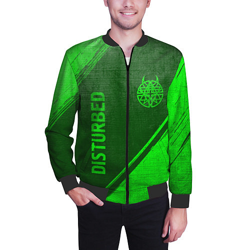 Мужской бомбер Disturbed - green gradient вертикально / 3D-Черный – фото 3