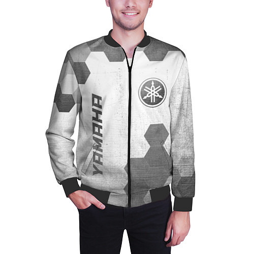 Мужской бомбер Yamaha - white gradient вертикально / 3D-Черный – фото 3