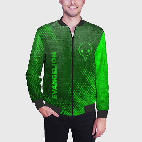 Мужской бомбер Evangelion - green gradient вертикально / 3D-Черный – фото 3