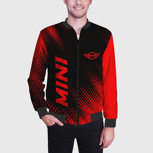 Мужской бомбер Mini - red gradient вертикально / 3D-Черный – фото 3