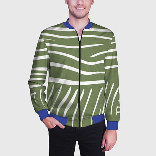 Мужской бомбер Полоски зеленой зебры / 3D-Синий – фото 3