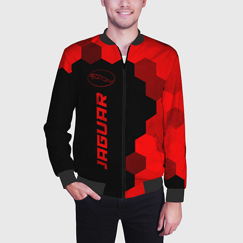 Мужской бомбер Jaguar - red gradient по-вертикали / 3D-Черный – фото 3
