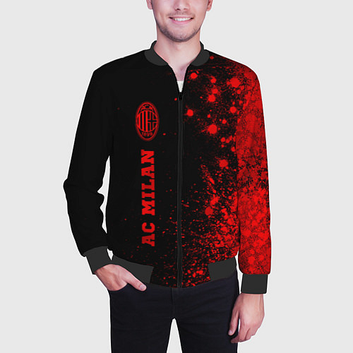 Мужской бомбер AC Milan - red gradient по-вертикали / 3D-Черный – фото 3