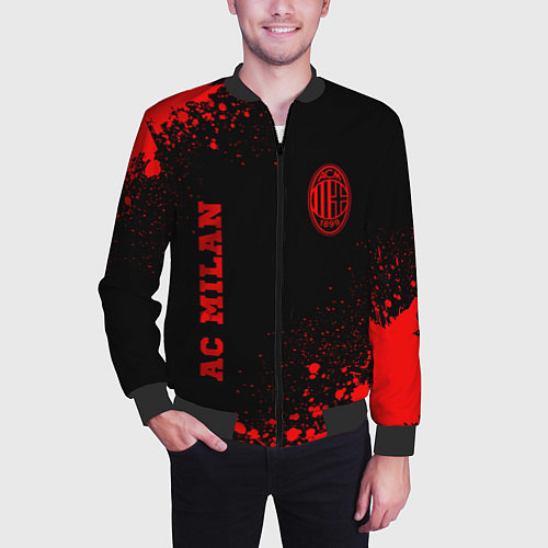 Мужской бомбер AC Milan - red gradient вертикально / 3D-Черный – фото 3
