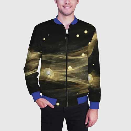 Мужской бомбер Золотистый свет на черной текстуре / 3D-Синий – фото 3