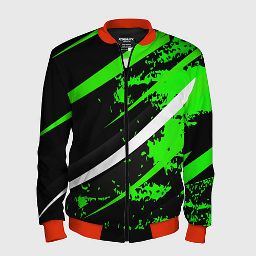 Мужской бомбер Color black and green / 3D-Красный – фото 1