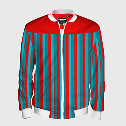 Бомбер мужской Красно синий комбинированный узор с полосами, цвет: 3D-белый