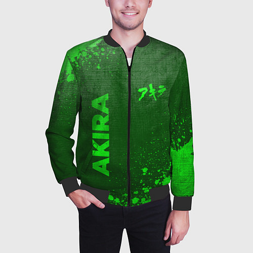 Мужской бомбер Akira - green gradient вертикально / 3D-Черный – фото 3