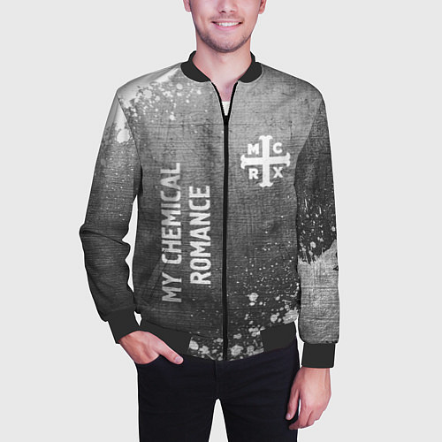 Мужской бомбер My Chemical Romance - grey gradient вертикально / 3D-Черный – фото 3