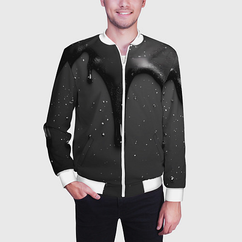 Мужской бомбер Черная текстура - хром / 3D-Белый – фото 3