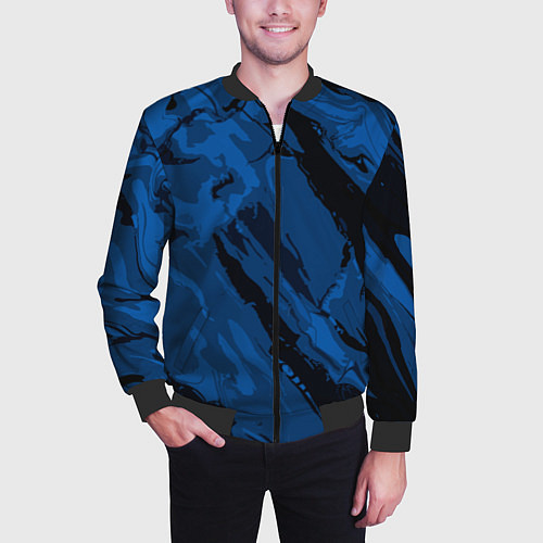 Мужской бомбер Тёмный синий абстракция / 3D-Черный – фото 3