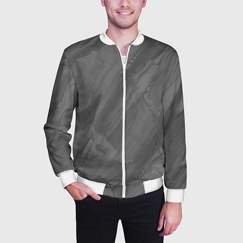 Мужской бомбер Серая текстура каменная мрамор / 3D-Белый – фото 3