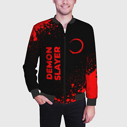 Бомбер мужской Demon Slayer - red gradient вертикально, цвет: 3D-черный — фото 2