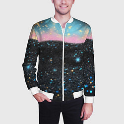 Бомбер мужской Блестящая текстура на черном, цвет: 3D-белый — фото 2