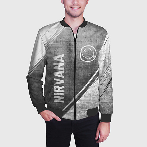 Мужской бомбер Nirvana - grey gradient вертикально / 3D-Черный – фото 3