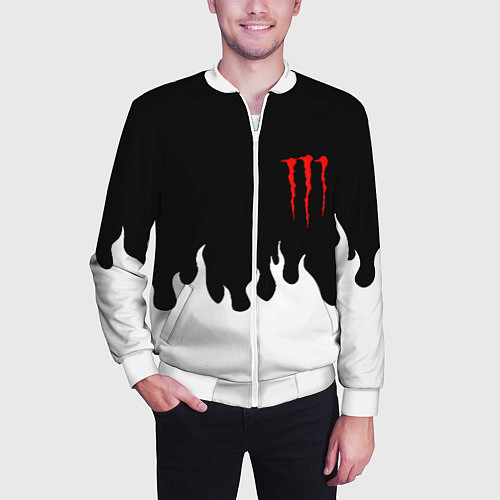 Мужской бомбер Monster energy red logo / 3D-Белый – фото 3