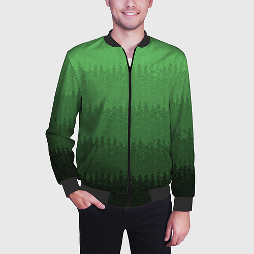 Мужской бомбер Зеленый градиент текстурные полосы / 3D-Черный – фото 3