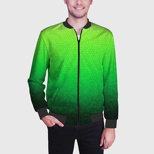 Мужской бомбер Градиент мозаика зелёный в тёмный / 3D-Черный – фото 3