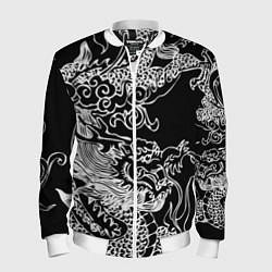 Бомбер мужской Белый дракон на черном, цвет: 3D-белый