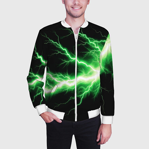 Мужской бомбер Lightning green / 3D-Белый – фото 3