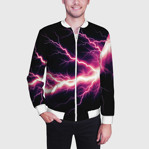 Мужской бомбер Lightning pink / 3D-Белый – фото 3