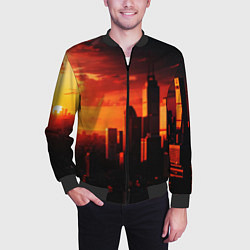 Бомбер мужской Стилизованный город оранжевый закат, цвет: 3D-черный — фото 2