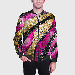 Бомбер мужской Розовые и золотые полосы - текстура, цвет: 3D-черный — фото 2