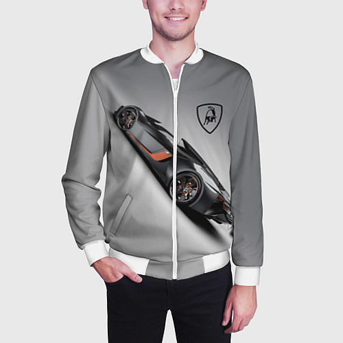 Мужской бомбер Lamborghini - racing car / 3D-Белый – фото 3