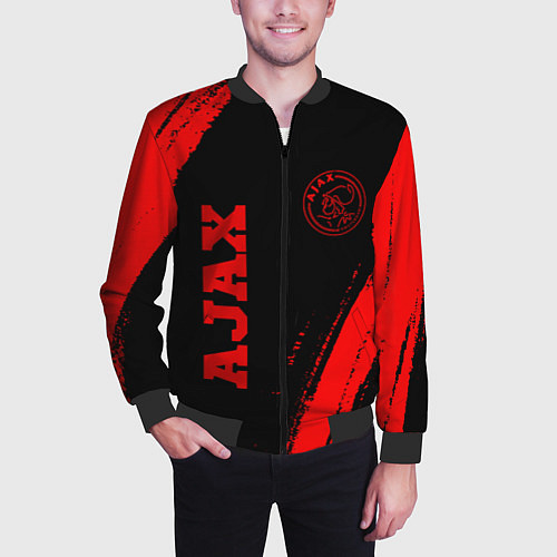 Мужской бомбер Ajax - red gradient вертикально / 3D-Черный – фото 3