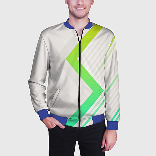 Мужской бомбер Color white line green / 3D-Синий – фото 3