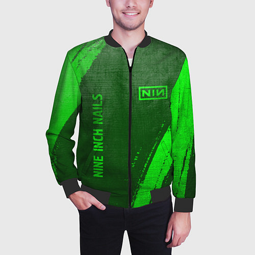 Мужской бомбер Nine Inch Nails - green gradient вертикально / 3D-Черный – фото 3