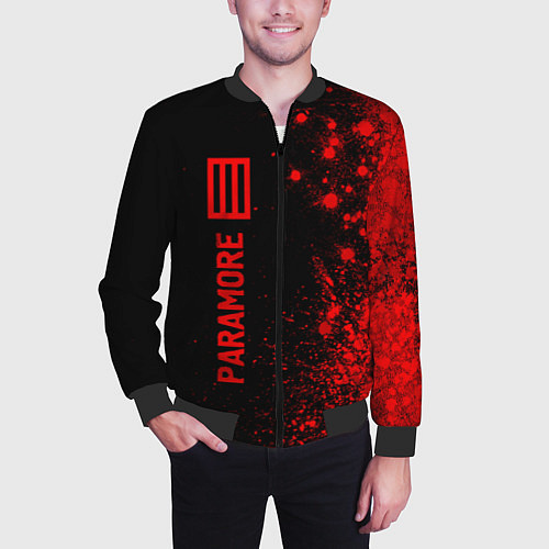 Мужской бомбер Paramore - red gradient по-вертикали / 3D-Черный – фото 3