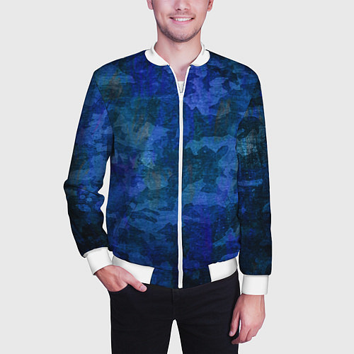 Мужской бомбер Абстракция - blue uniform camouflage / 3D-Белый – фото 3