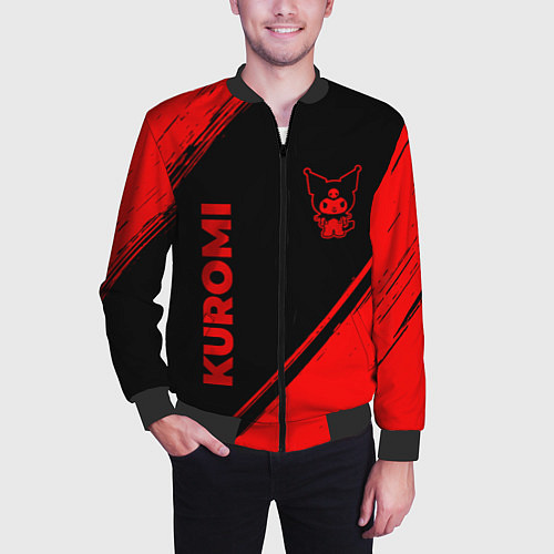 Мужской бомбер Kuromi - red gradient вертикально / 3D-Черный – фото 3